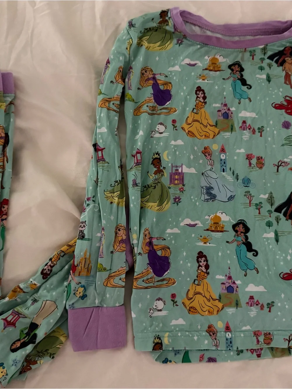 Little Sleepies Mint Princess Print Pajama Set with Purple Trim - Picture 1 of 1